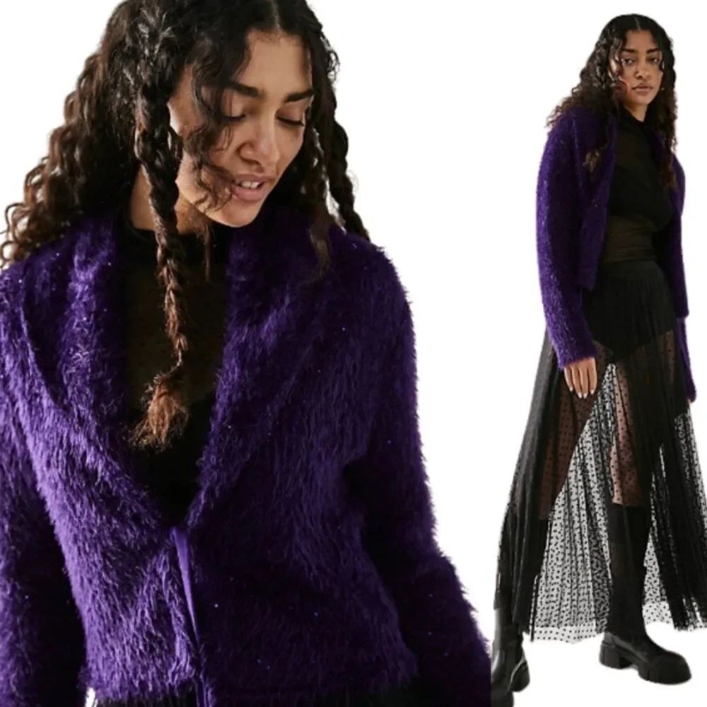 Free People Mina Cardi Cropped Shimmer Sequin Sweater Size XS